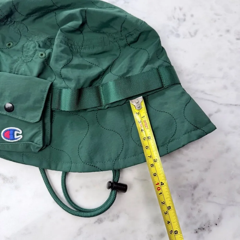 Champion UO Taslan Quilted Green Bucket Hat with Detachable Pocket White L/XL